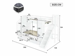 ModernLuxe Cama Litera|Cama superpuesta infantil 90x200 cm - con escalera de almacenamiento y tobogán - con una biblioteca ilustrada - con 2 cajones - ​ (sin colchón)