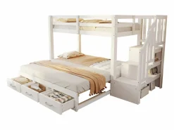 ModernLuxe Cama superpuesta infantil 90 x 200 cm - con escalera de almacenamiento - con 3 cajones - con cama nido - ​ (colchón no incluido) Blanco