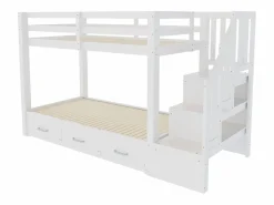 ModernLuxe Cama superpuesta infantil 90 x 200 cm - con escalera de almacenamiento - con 3 cajones - con cama nido - ​ (colchón no incluido) Blanco