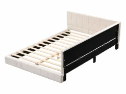 Merax Cama Terciopelo|Cama tapizada 140 x 200 cm con cabecero - Terciopelo - Sofá cama - Somier de láminas -
