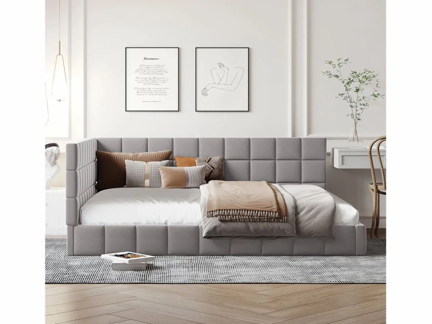 Merax Cama Terciopelo|Cama tapizada 140 x 200 cm con cabecero - Terciopelo - Sofá cama - Somier -