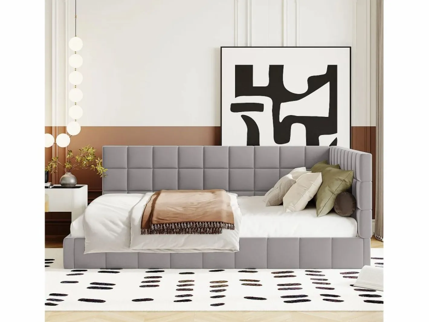 Merax Cama Terciopelo|Cama tapizada 140 x 200 cm con cabecero - Terciopelo - Sofá cama - Somier -