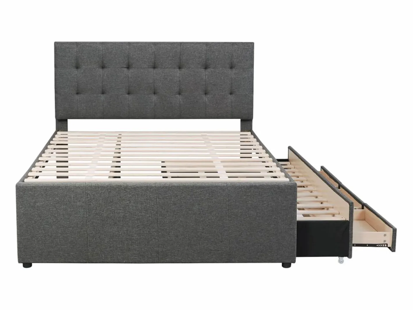 Cama tapizada, cama doble, cama familiar, cama de matrimonio con tres cajones, cama nido, cabecero regulable, , 140x200cm^ Hot