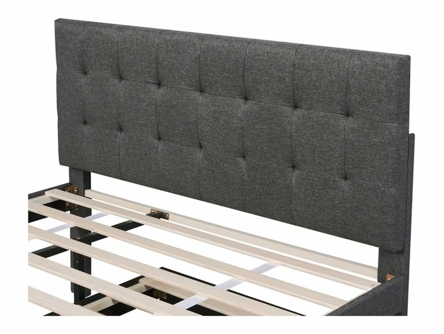 Cama tapizada, cama doble, cama familiar, cama de matrimonio con tres cajones, cama nido, cabecero regulable, , 140x200cm^ Hot