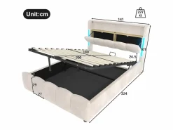 Cama tapizada con almacenaje 140x200 cm - con iluminación LED - con puertos USB + Type-C - terciopelo - (colchón no incluido)^ModernLuxe New