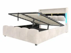 Cama tapizada con almacenaje 140x200 cm - con iluminación LED - con puertos USB + Type-C - terciopelo - (colchón no incluido)^ModernLuxe New