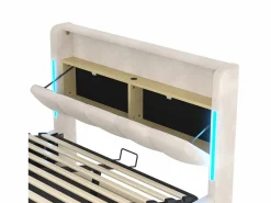Cama tapizada con almacenaje 140x200 cm - con iluminación LED - con puertos USB + Type-C - terciopelo - (colchón no incluido)^ModernLuxe New
