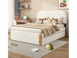 ModernLuxe Cama Diván|Cama Infantil|Cama tapizada de felpa 140x200 cm - con canapé extraíble - con somier de láminas de MDF -