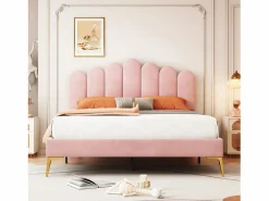 ModernLuxe Cama Terciopelo|Cama tapizada de terciopelo 140x200cm con somier de láminas - cabecero ajustable -