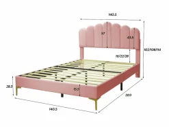 ModernLuxe Cama Terciopelo|Cama tapizada de terciopelo 140x200cm con somier de láminas - cabecero ajustable -