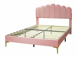 ModernLuxe Cama Terciopelo|Cama tapizada de terciopelo 140x200cm con somier de láminas - cabecero ajustable -