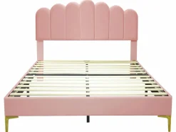ModernLuxe Cama Terciopelo|Cama tapizada de terciopelo 140x200cm con somier de láminas - cabecero ajustable -