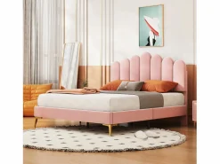 ModernLuxe Cama Terciopelo|Cama tapizada de terciopelo 140x200cm con somier de láminas - cabecero ajustable -