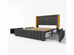 Cama tapizada para adultos con cargador USB tipo C + iluminación LED + 4 cajones, cama de almacenamiento doble 160x200 cm, (sin colchón).^KOMHTOM Online