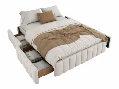 Merax Cama Terciopelo|Cama Adulto|Cama tapizada 140x200 cm con 4 cajones - sin cabecero - terciopelo -