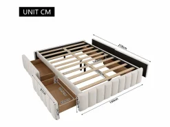 Merax Cama Terciopelo|Cama Adulto|Cama tapizada 140x200 cm con 4 cajones - sin cabecero - terciopelo -