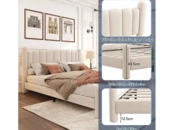Merax Cama Terciopelo|Cama tapizada 180x200 cm con cabecero - cama de terciopelo para adultos - forma de abanico -