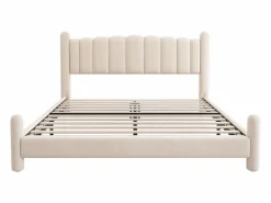 Merax Cama Terciopelo|Cama tapizada 180x200 cm con cabecero - cama de terciopelo para adultos - forma de abanico -