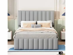OKWISH Cama Nido|Cama tapizada 140x200 cm con nido y cajones, tapizado de lino suave -