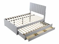 OKWISH Cama Nido|Cama tapizada 140x200 cm con nido y cajones, tapizado de lino suave -