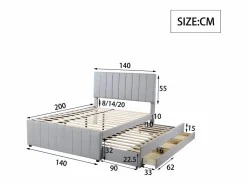 OKWISH Cama Nido|Cama tapizada 140x200 cm con nido y cajones, tapizado de lino suave -