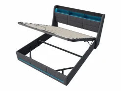 Cama Con Canapé|Cama Con Almacenaje|Cama tapizada 140x190cm con compartimento hidráulico - iluminación LED y puerto USB - lino -