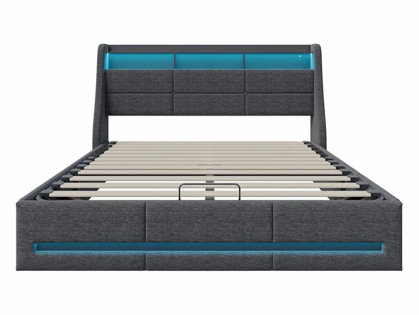 Cama Con Canapé|Cama Con Almacenaje|Cama tapizada 140x190cm con compartimento hidráulico - iluminación LED y puerto USB - lino -