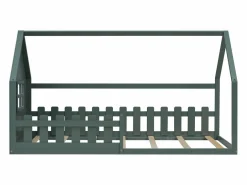 Cama tipo cabaña de 90x200 cm, cama infantil con barandillas y somier de listones de madera - pino - (sin colchón)^OKWISH Online