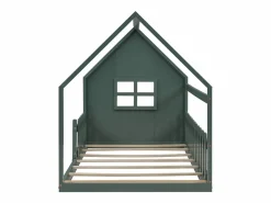 Cama tipo cabaña de 90x200 cm, cama infantil con barandillas y somier de listones de madera - pino - (sin colchón)^OKWISH Online