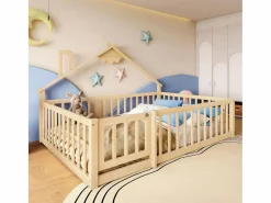 Cama tipo casita infantil 140x190cm - con barreras de seguridad - madera maciza - natural (sin colchón)^ModernLuxe Clearance