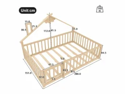 Cama tipo casita infantil 140x190cm - con barreras de seguridad - madera maciza - natural (sin colchón)^ModernLuxe Clearance