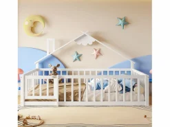 ModernLuxe Cama Montessori|Cama tipo casita infantil 140x190cm - con barreras de seguridad - madera maciza - blanca (sin colchón)
