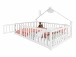 ModernLuxe Cama Montessori|Cama tipo casita infantil 140x190cm - con barreras de seguridad - madera maciza - blanca (sin colchón)