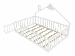 ModernLuxe Cama Montessori|Cama tipo casita infantil 140x190cm - con barreras de seguridad - madera maciza - blanca (sin colchón)
