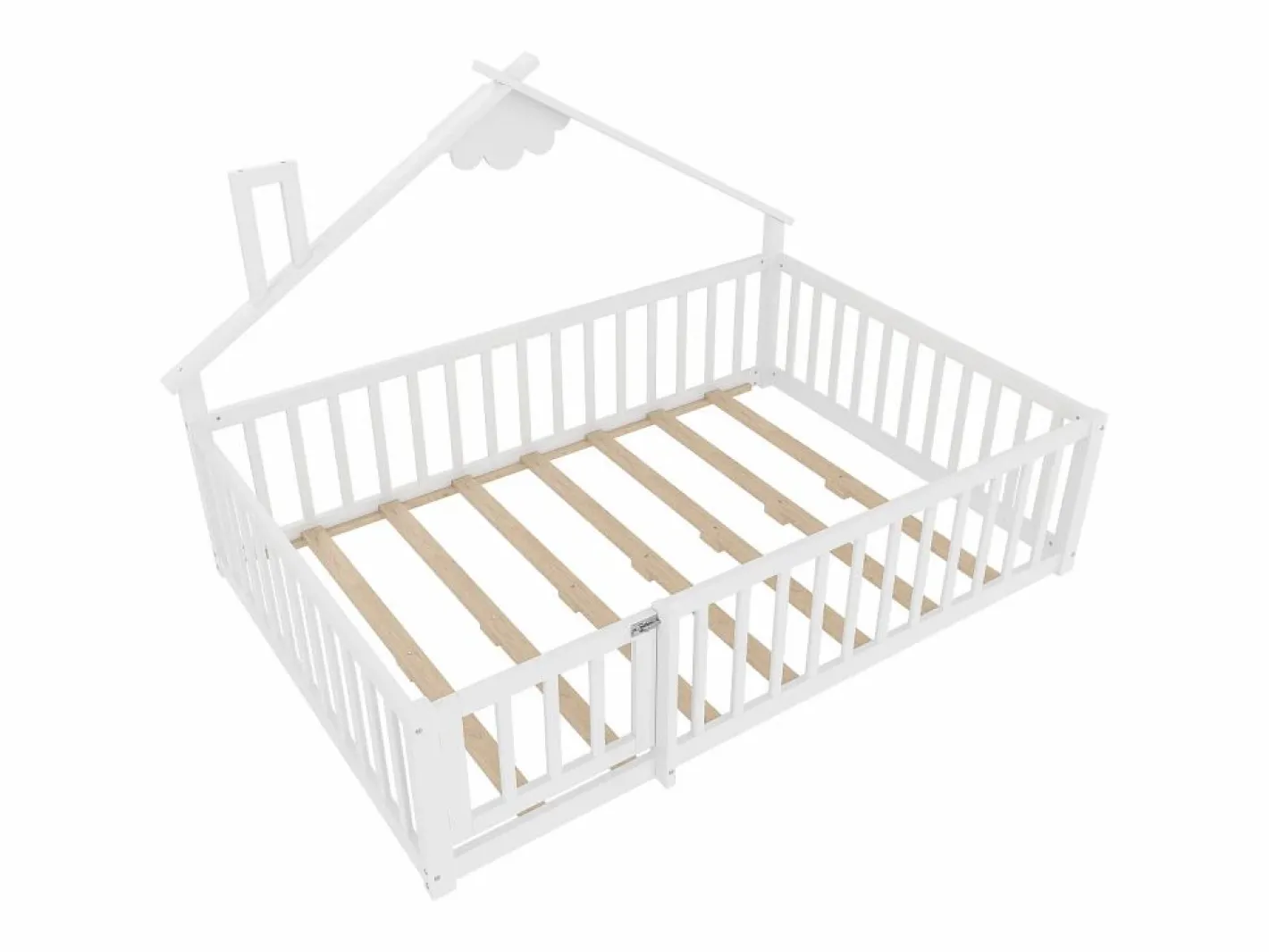 ModernLuxe Cama Montessori|Cama tipo casita infantil 140x190cm - con barreras de seguridad - madera maciza - blanca (sin colchón)