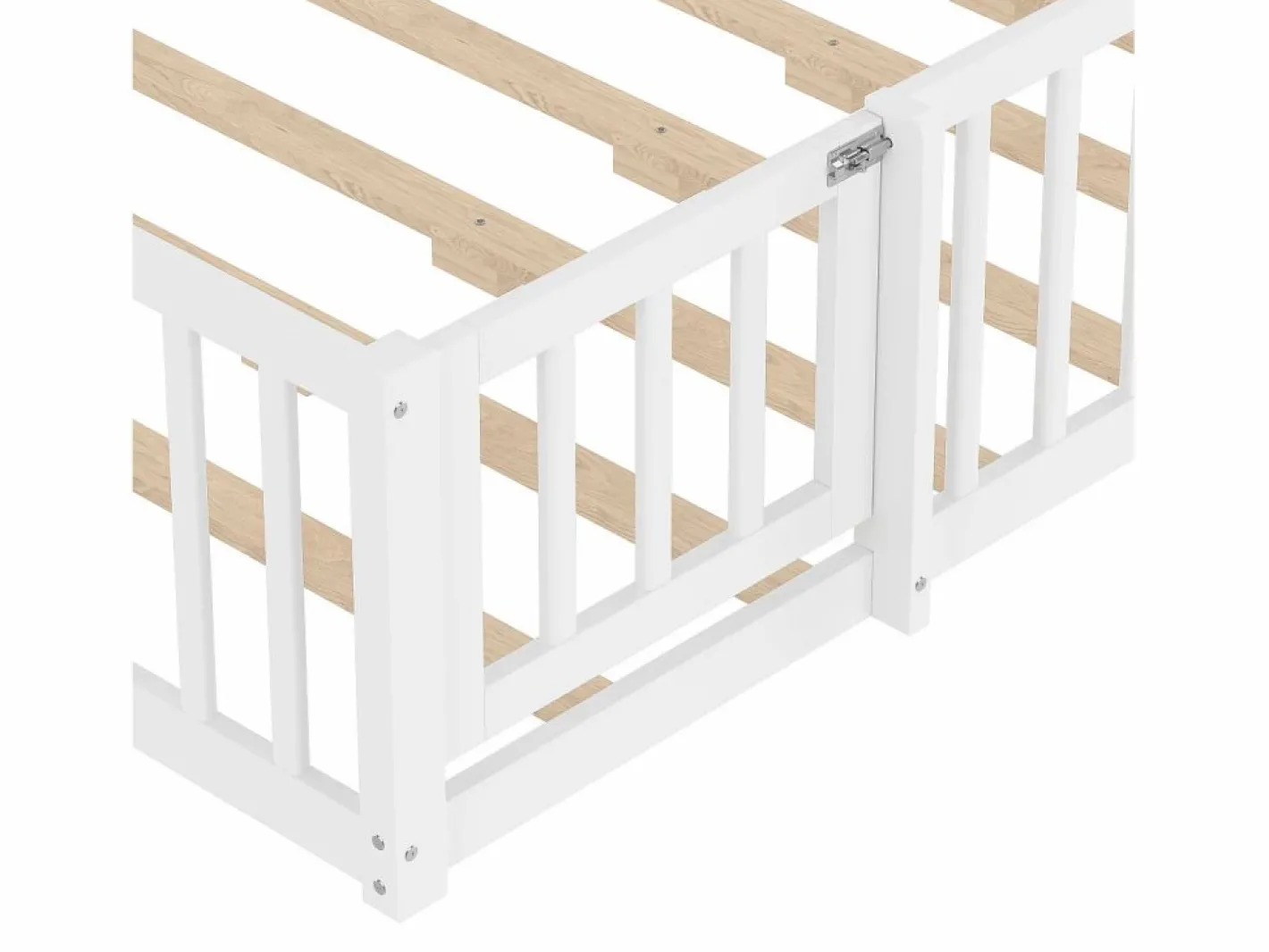 ModernLuxe Cama Montessori|Cama tipo casita infantil 140x190cm - con barreras de seguridad - madera maciza - blanca (sin colchón)