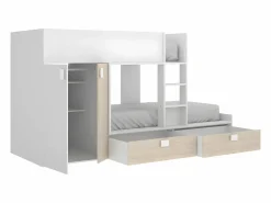 Vente-unique Cama tren armario e 2 x 90 x 190 cm blanco y natural JUANITO Color natural claro / Blanco Best