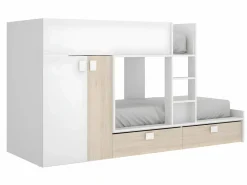Cama tren con armario e 2 x 90 x 190 cm blanco y natural con colchón JUANITO^Vente-unique Discount