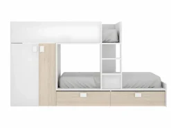 Cama tren con armario e 2 x 90 x 190 cm blanco y natural con colchón JUANITO^Vente-unique Discount