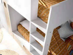 Cama tren con armario e 2 x 90 x 190 cm blanco y natural con colchón JUANITO^Vente-unique Discount