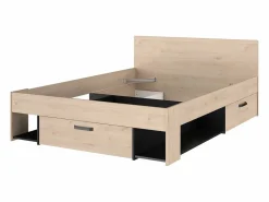 Vente-unique Cama 140x190/200 cm con almacenamiento color natural y negro + somier + colchón - KINSELIA Negro / Color natural claro Hot