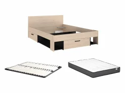 Vente-unique Cama 140x190/200 cm con almacenamiento color natural y negro + somier + colchón - KINSELIA Negro / Color natural claro Hot