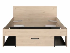 Vente-unique Cama 140x190/200 cm con almacenamiento color natural y negro + somier + colchón - KINSELIA Negro / Color natural claro Hot