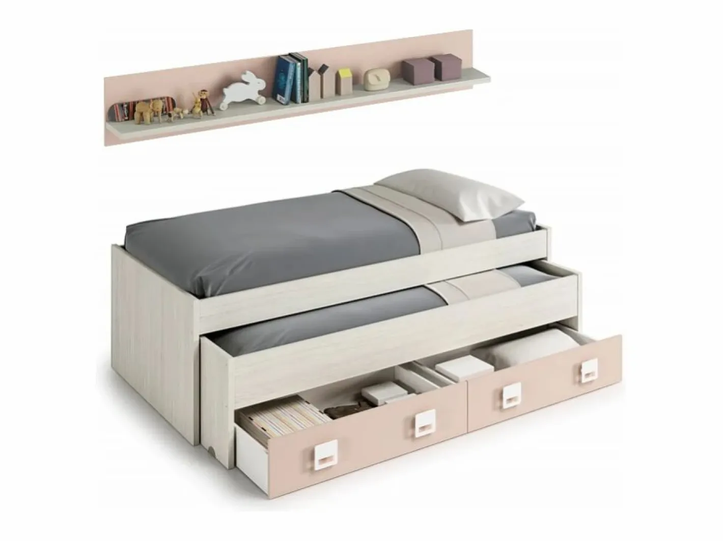 Cama y estante aglomerado rosa sin somieres y colchones 65x199x96cm^ Discount