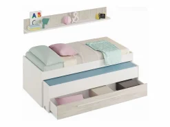 Loungitude Cama y estante aglomerado sin somieres y colchones 65x199x96cm Blanco Best