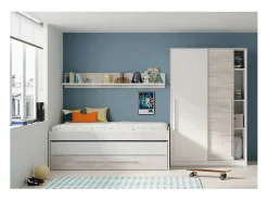 Loungitude Cama y estante aglomerado sin somieres y colchones 65x199x96cm Blanco Best