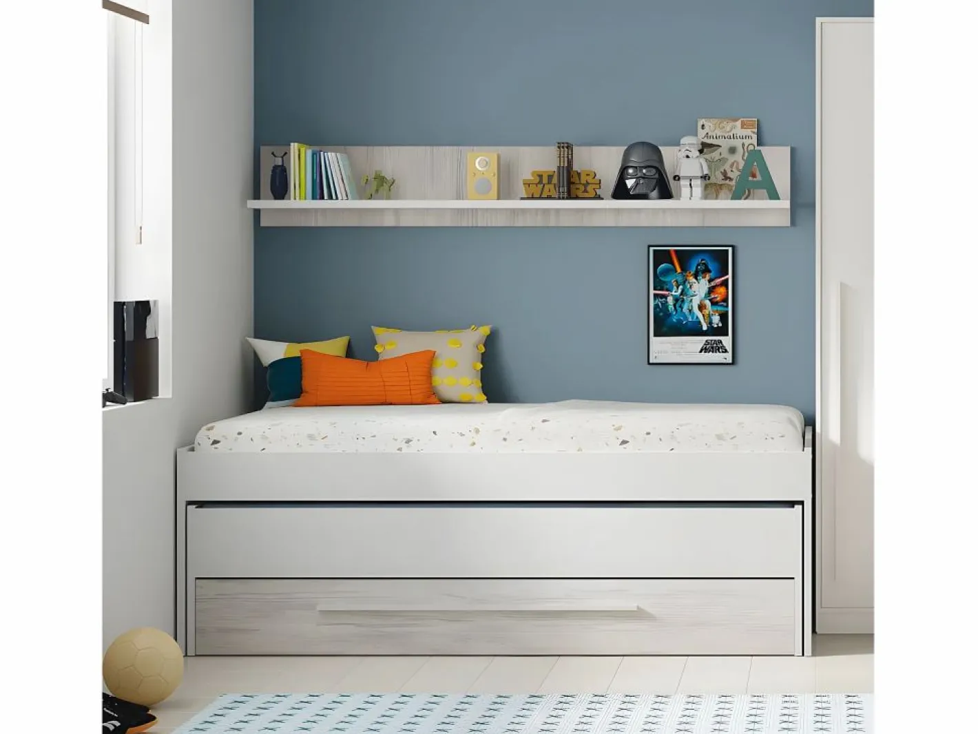 Cama Nido|Cama y estante aglomerado + somieres y colchones 65x199x96cm
