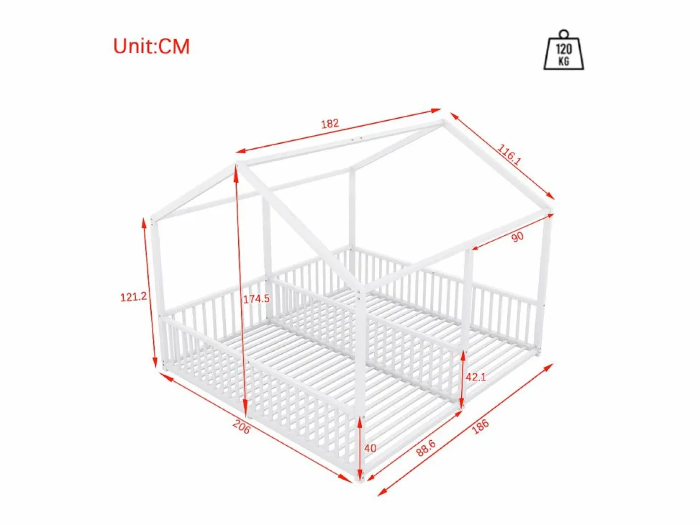 Cama-cabina de hierro 2x90x200cm - con techo y somier -^ModernLuxe Outlet