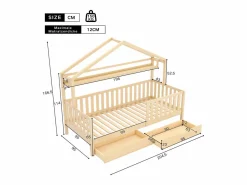 ModernLuxe Cama-cabina de madera maciza - 90x200cm - con 2 cajones y estantes - Natural Color natural claro Best