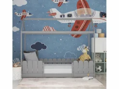 Merax Cama-cabina para niños - 90 x 200 cm - madera maciza - barrera y somier - Gris Clearance